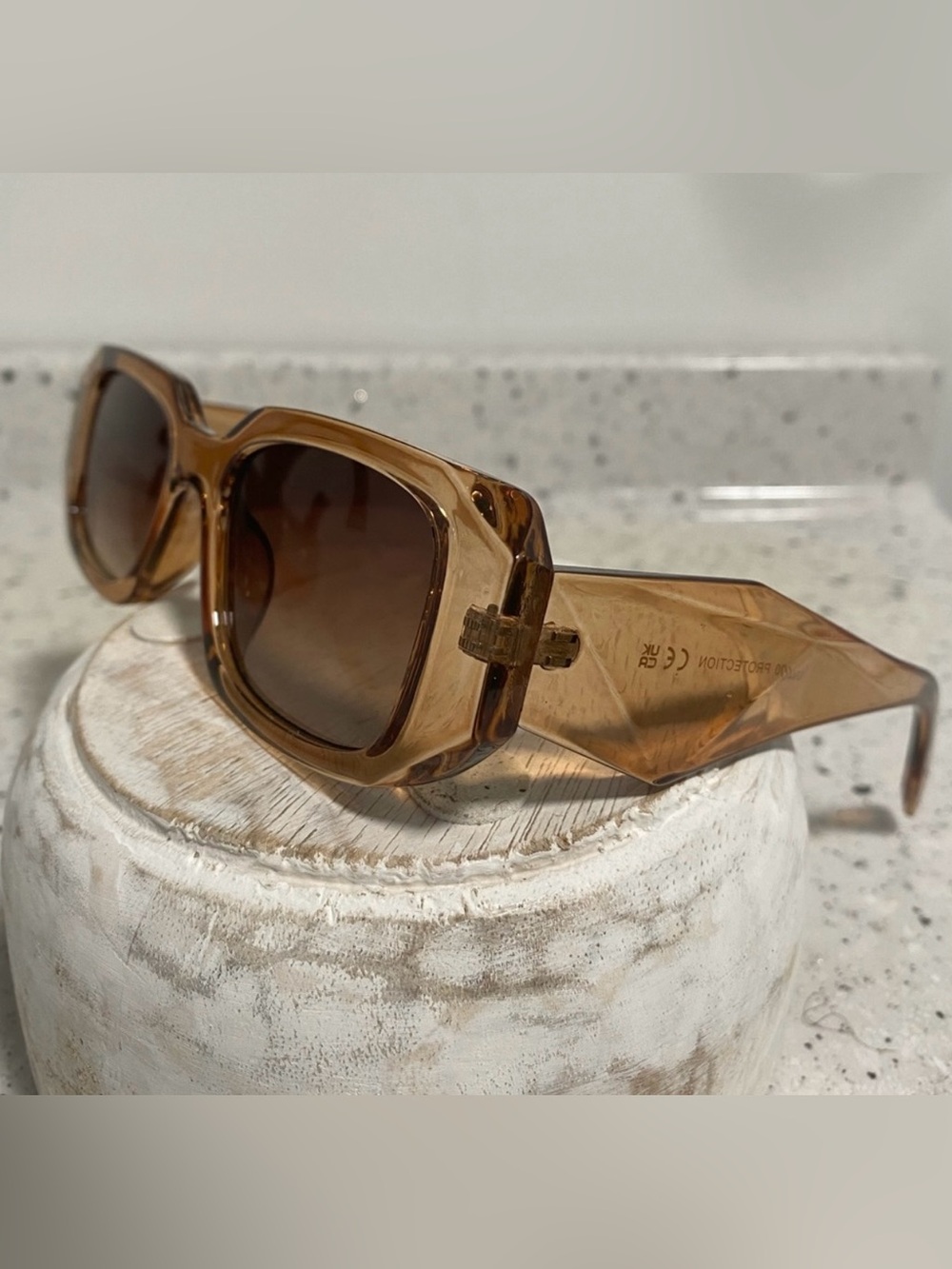 Amber Rectangle Frame Sunglasses for Women - Brown Lenses
